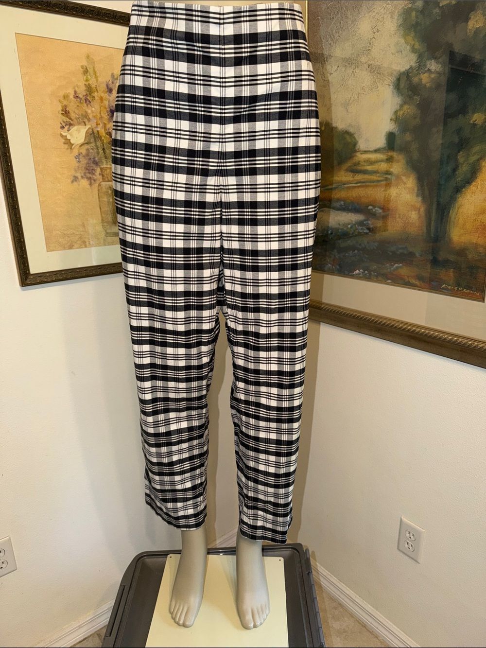 PANTS - TALBOTS Black & White Plaid Side Zip Cotton Pants Size 14 - Picture 2 of 11